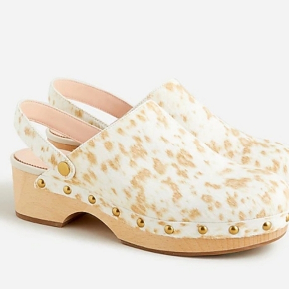 J Crew Calfhair Cowprint Convertible Wood Clogs - Picture 13 of 14